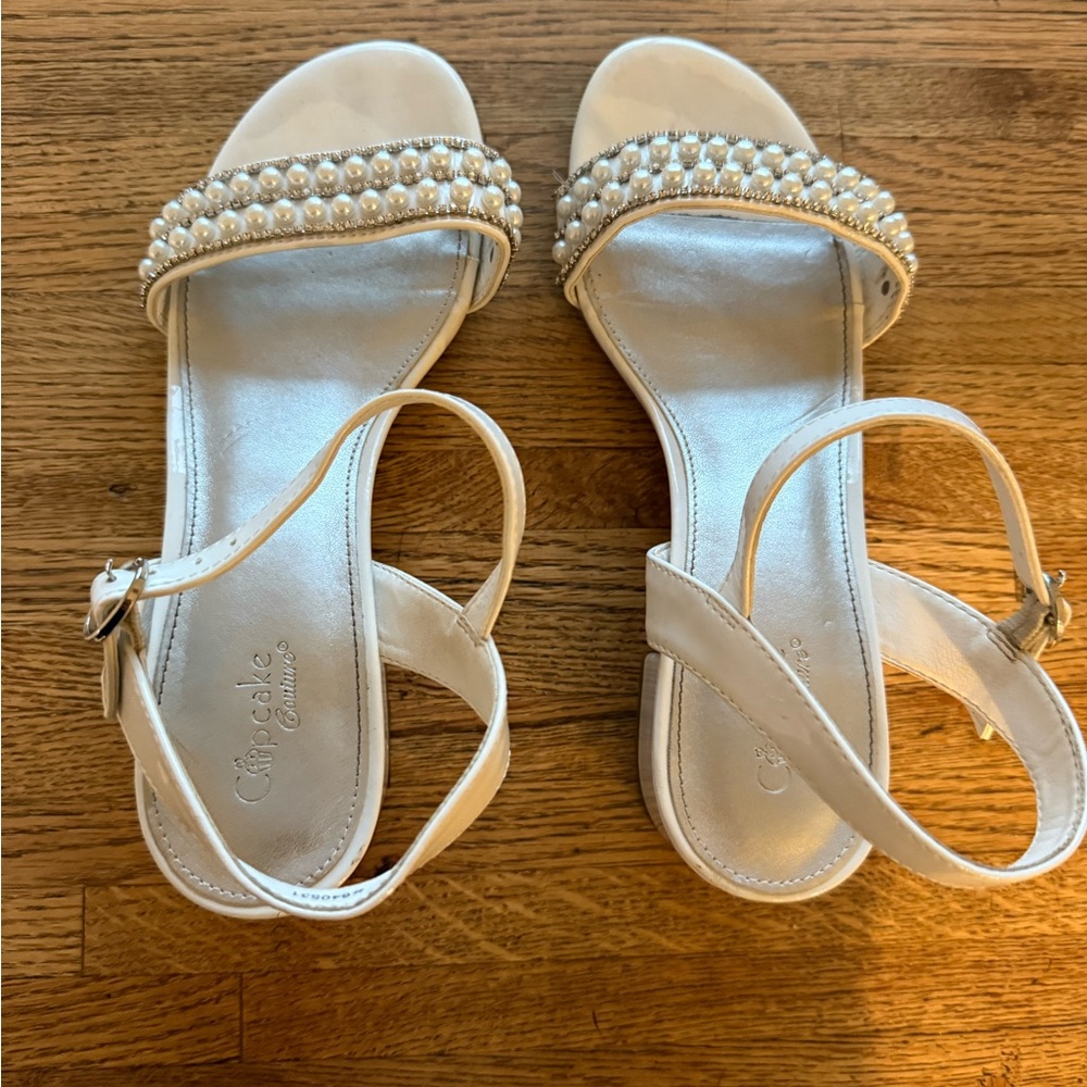 White Sandals with Pearl and Rhinestone Embellishments